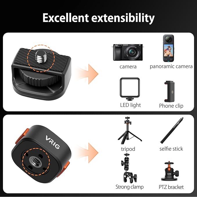 VRIG Magnetic Quick Release Mount Adapter with 1/4" Screw Thread for DJI Osmo Action Pocket3,Insta360 X5/X4/X3,1/4" Screw Hole for Tripod, Monopod