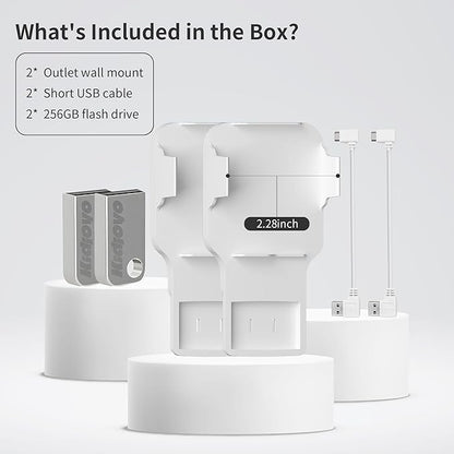 256GB USB Flash Drive & Outlet Wall Mount for Blink Sync Module 2 with Short Cable - Save Space - No Messy Wires - Easy Move Mount Bracket Holder for Blink Outdoor Indoor Security Camera (2 Pack)