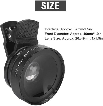 Cell Phone Lens Attachment, 2 in 1 Clip-on Mobile Phone 0.45X Wide Angle + 12.5X Macro Lens HD for Smartphone Close-up Shooting Accessories