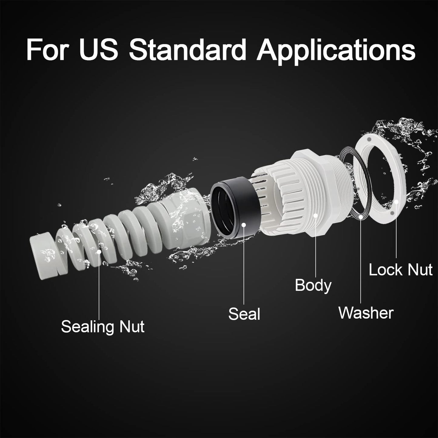 LeMotech 10Pcs NPT 3/8" IP68 Waterproof Cable Gland Flex Spiral Strain Relief Grey Nylon Joint with Gaskets for 5-10mm Wire Thread