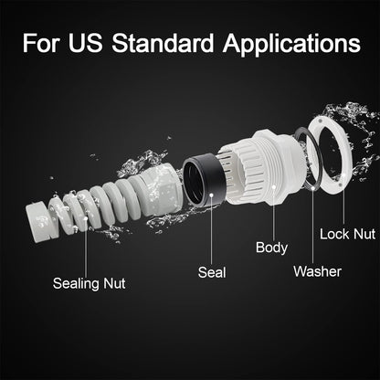 LeMotech 10Pcs NPT 3/8" IP68 Waterproof Cable Gland Flex Spiral Strain Relief Grey Nylon Joint with Gaskets for 5-10mm Wire Thread