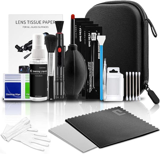 Parapace 28pcs Camera Cleaning Kit with Storage Case, DSLR & Mirrorless Lens Cleaning Kit for Canon Nikon Sony, Includes 16mm APS-C Sensor Swabs, Air Blower, Cleaning Solution- Travel & Starter Pack