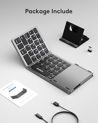 Samsers Multi-Device Foldable Bluetooth Keyboard with Touchpad Rechargeable Dual-Mode(2.4G+BTx2) Wireless Keyboard with Holder, Portable Ultra Slim Folding Keyboards for Android Windows iOS Mac OS