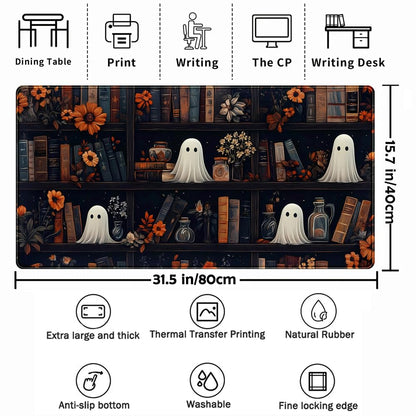 Cute Ghost Desk Mat Dark Vintage Large Mouse Pad Gaming Black Mouse Pad XXL Large Gaming Mousepad Desk Mat for Desktop Office Computer Laptop Keyboard and Mouse Mat - 31.5 X 15.7 in Desktop Protector