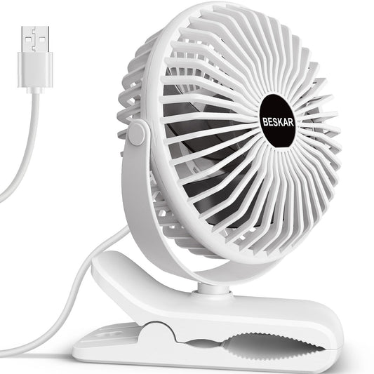 BESKAR USB Clip on Fan, Portable Small Desk Fan with Cord Powered