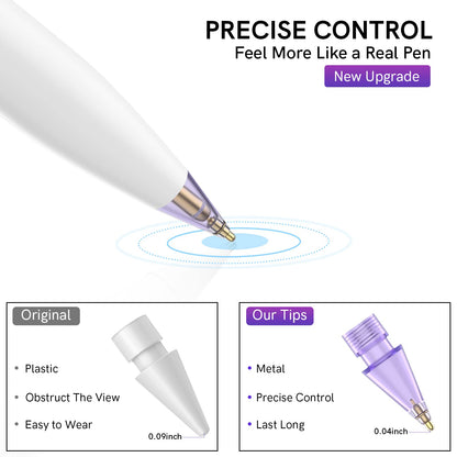 Delidigi 3 Pack Replacement Tips Compatible with Apple Pencil Pro/2nd Generation/1st Gen/USB C, Wear-Resistant iPencil Nibs Accessories Fine Point Precise Control Pen Like Tips