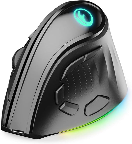 IFYOO 2.4G / BT/Wired Tri-Mode RGB Rechargeable G53 Wireless Vertical Ergonomic Mouse, 5 Side Buttons, Max 8400 DPI, for PC Computer Notebook Laptop, for Windows 11 10, Mac, iPad OS, Android - Black