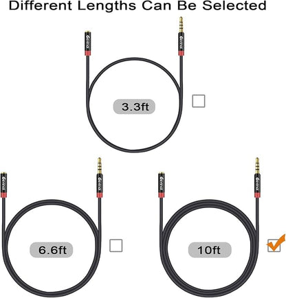 Devinal 3.5mm TRRS Headphone Extension Cable, 1/8" inch Female 4-Pole to Male Extension Cord, Mini-Jack Aux Stereo Audio Connector 10Ft/3M (2 Pack)