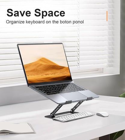 Adjustable Laptop Stand for Desk, Portable Laptop Stand Holder and Riser, Foldable Aluminum Notebook Computer Stand for MacBook Air Pro HP Lenovo Dell Samsung Chromebook, 10-15.6 inch, Black