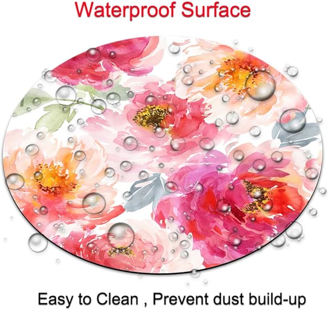 Pink Peony Flower Round Mousepad, Personalized Custom Design Mouse Pads，Cute Waterproof Circular Non-Slip Rubber Base Small Mouse Pad， Mousepad for Laptop Computers