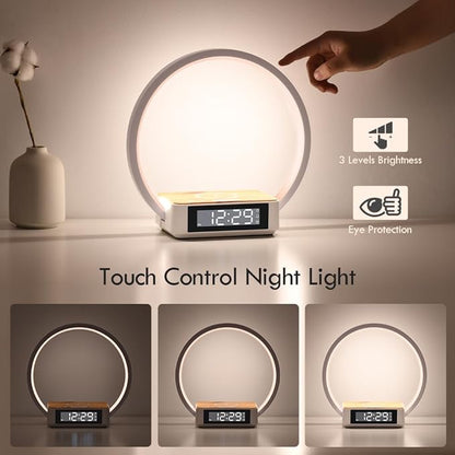 Alarm Clock,Table Lamp with Wireless Charging,Touch Bedside Lamp with 3 Brightness Levels,Snooze,Sunrize Wake-Up Light,Idea Gifts for Women,Men,Teens,Adults