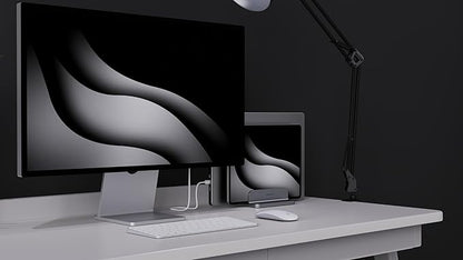 Dual Aluminum Vertical Laptop Stand Organizer, Sturdy Notebook Computer Holder Stand Compatible with New Liquid Retina XDR Apple MacBook Air/Pro, Mac mini, Apple TV and iPad Pro - Spacegray