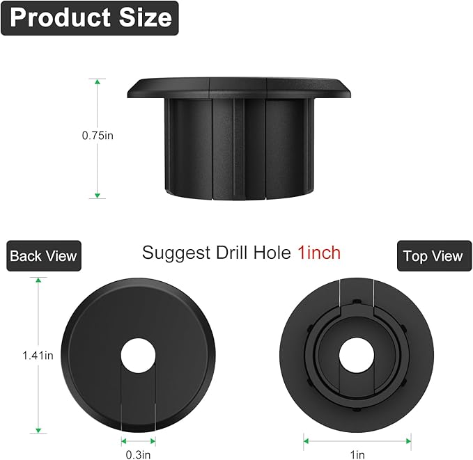 Wall Bushing Grommet for Starlink Dishy Router Ethernet Adapter Cable, Starlink Cable Routing Kit Feed-Through for 1 inch Wall Hole and Furnitures Wire Hole (Black, 2 Pack)