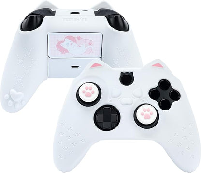 GeekShare Cat Paw Controller Skin Grips Set Anti-Slip Silicone Protective Cover Skin Case Compatible with Xbox Series X Controller with 2 Thumb Grip Caps and 1 Sticker (White)