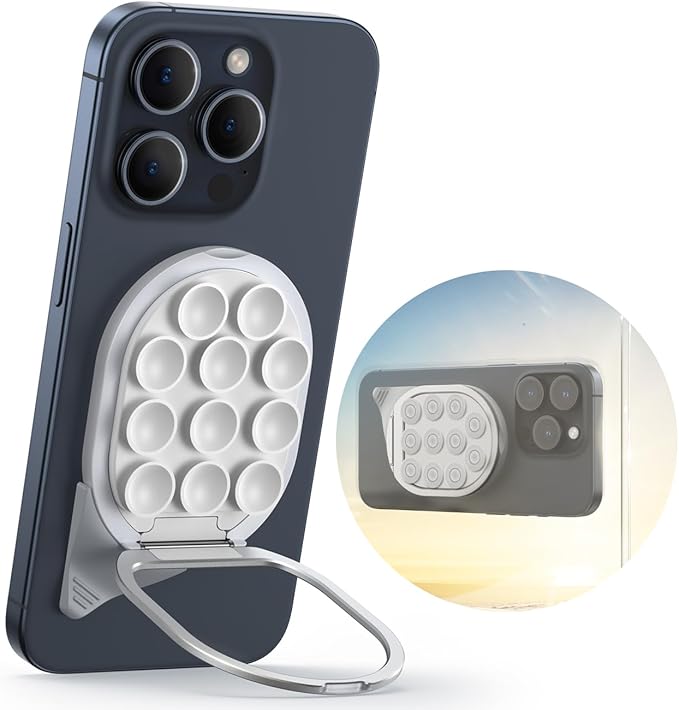 JOYROOM Suction Cup Phone Mount, Magsafe Phone Grip with Pull Ring, Phone Suction Grip for iPhone Samsung Android, Cell Phone Grip Holder for Creators, Selfies, Fitness(White)