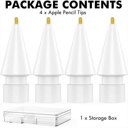 NIUTRENDZ 4 Pack Replacement Tips for Apple Pencil 2nd Generation and 1st Generation Fine Point Metal Tip, Wear-Resistant & Precise Control (1.95mm, White)