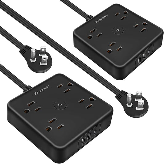 2 Pack Ultra Flat Plug Power Strip,Power Strips with 4 Widely Outlets,6 ft Flat Plug Extension Cord with 3 USB Ports(1 USB C Port),Slim Desk Charging Station,Black
