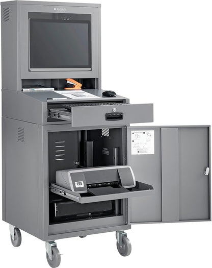 Global Industrial Mobile Security LCD Computer Cabinet Enclosure, Gray