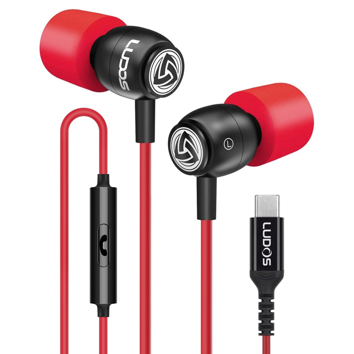 LUDOS Clamor Wired Earbuds in-Ear Headphones, 5 Years Warranty, Earphones with Microphone, Noise Isolating Ear Buds, Memory Foam for iPhone, Samsung, School Students, Kids, Women, Small Ears - Purple
