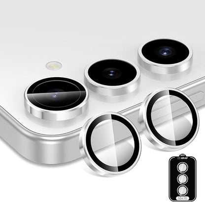 for Samsung Galaxy S24 FE Camera Lens Protector, Individual Metal Ring Tempered Glass Lens Cover, [Strong Adsorption] Scratch Resistant Ultra-Thin HD Clear Lens Cover, 1 Set-Slivery Ring