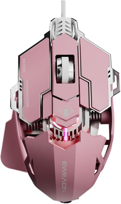 EWEADN G5 Wired Gaming Mouse, Ergonomic RGB Computer Mouse, 12800 Adjustable DPI, 9 Programmable Macro Buttons with Rapid Fire Key Compatible for PC/Laptop/Windows-Pink