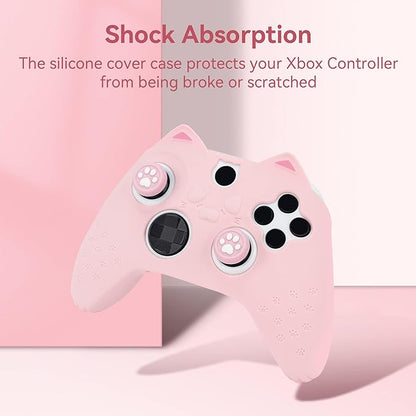 GeekShare Cat Paw Controller Skin Grips Set Anti-Slip Silicone Protective Cover Skin Case Compatible with Xbox Series X Controller with 2 Thumb Grip Caps and 1 Sticker (Pink)