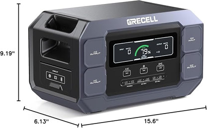 GRECELL Portable Power Station 2200W Solar Generator 1126Wh LiFePO4 Battery Pack with 1200W AC Charging & 800W Solar Charging, 1.25Hrs Fast Charging with 4×2200W(4800W Peak) AC Outlets for Home Travel