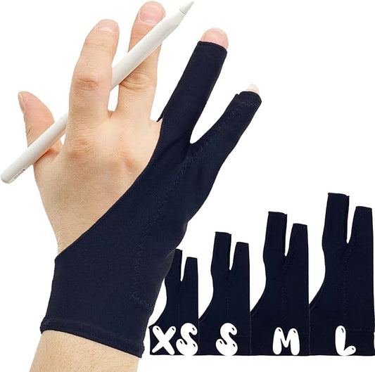 AKX Artist Drawing Glove Large - 2 Pack Palm Rejection for iPad - Smudge Guard, 2 Finger, Fingerless, Good for Left and Right Hand, Black | AK-020