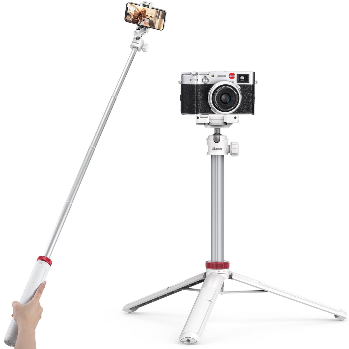 ULANZI MT-44 Extendable Phone Tripod, 59" Portable Selfie Stick Vlog White