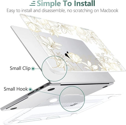 DONGKE for M4 MacBook Pro 16 Inch Case 2024 2023 2021 A3403 A3186 M3 A2991 M2 A2780 M1 A2485 Pro/Max Chip, Plastic Hard Shell Case & Keyboard Cover for Mac Pro 16 with Touch ID, Gold Floral