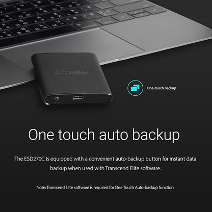 Transcend 2TB External SSD for iPhone/iPad/Mac/Windows/Android, PC/Laptop/Tablet/TV/Game Console, Portable Solid State Drive with One Touch Back up, One-Time Password Unlock, Type-A&Type-C Cables