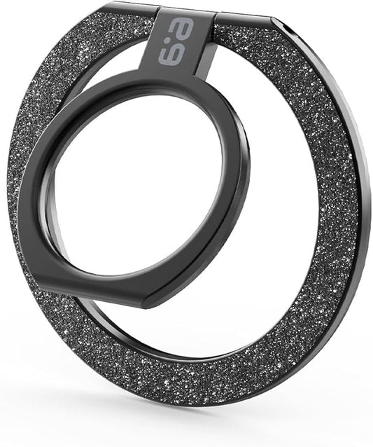 PureGear Magnetic Phone Grip Ring Stand, Magnetic Phone Ring Holder for MagSafe iPhone Air, 17, 17Pro, 17ProMax, 16, 16Pro, 16Plus, 16ProMax, 15,14,13,12 Adjustable Kickstand (Brushed Black Glitter)