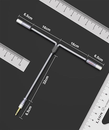 Microphone Splitter 2 Feet/60CM TRS 1/4 inch Splitter 1 Male to 2 Female, 6.35mm Stereo Male Plug to Dual 6.35mm Female-Grey (1PACK)
