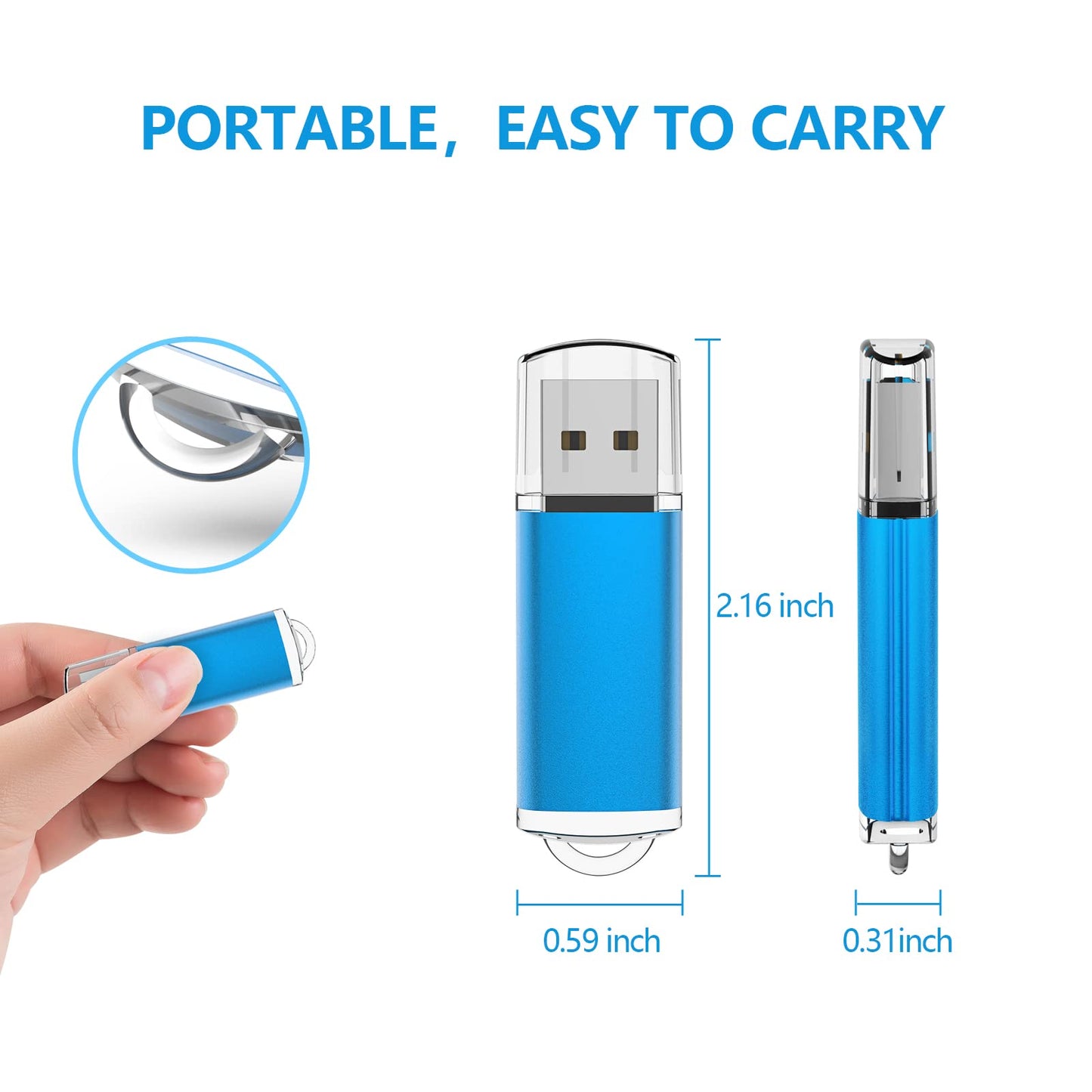 KOOTION Flash Drive 8GB 10 Pack USB 2.0 Thumb Drive Capped Memory Stick Jump Drive, Blue