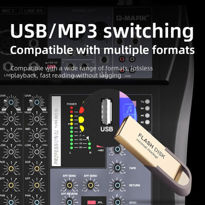 G‑MARK MR80S 8‑Channel Analog Audio Mixer, USB Bluetooth Mixing Console with 48V Phantom Power & Reverb Effect, Sound Board Controller for PC Recording, Stage DJ, Live Streaming & Studio
