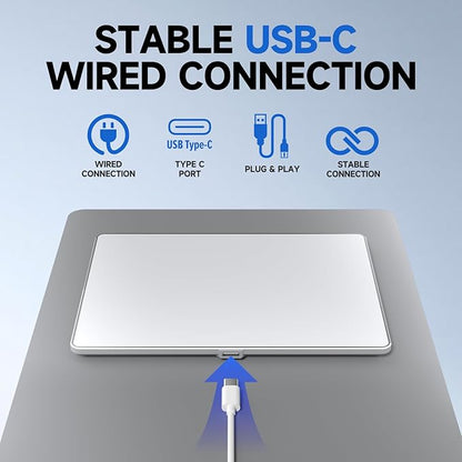 Wired Trackpad for Windows 10/11, High-Precision Multi-Touch Portable Trackpad Mouse with Multi-Gesture, Ultra Slim Aluminum USB Wired Touchpad Mouse, Compatible with PC Laptop Computer - Silver