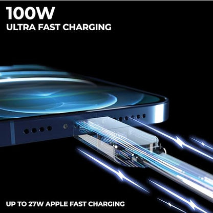 Rolling Square inCharge X - USB C Charger Cable, Lightning Cable for Smartphone, Universal Cable Charger 6 in 1, USB Plug, Black, 100W