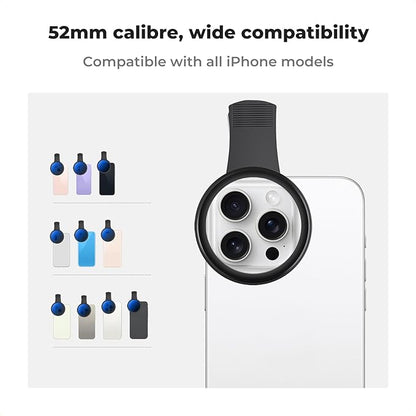 K&F Concept 52mm Clip-on ND2-400 Phone Camera Lens Filter Kit, Adjustable Neutral Density Filter Compatible with iPhone 15 14 13 12 11
