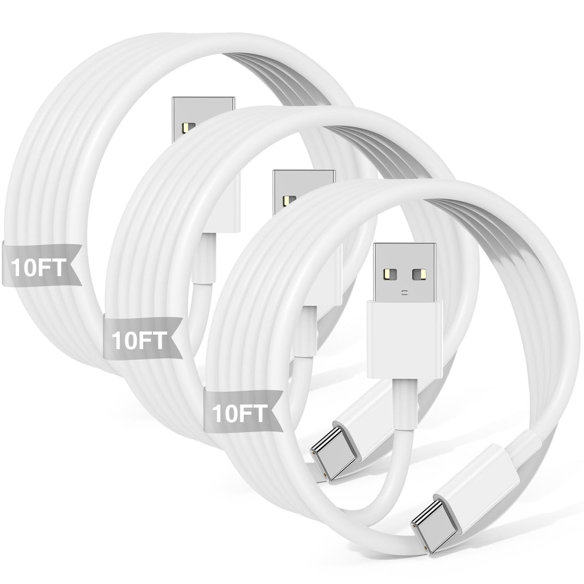 JERMASAL 3-Pack Blue [3.3FT+3.3FT+6FT] USB A to USB C Cable, Compatible with iPhone 15/16, iPad, Samsung, MacBook, PS5 and More, Fast Charging, Carplay Cable