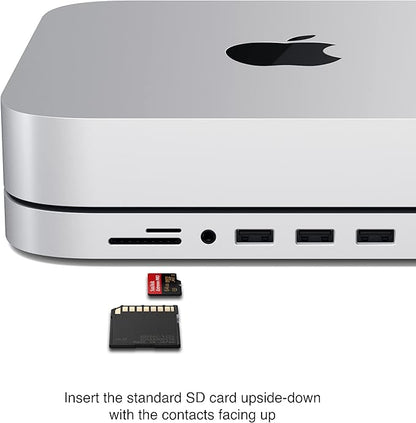 Satechi USB C Hub, Type-C Aluminum Stand & Hub, USB-C Data Port, Micro/SD Card Readers, USB 3.0 & Headphone Jack Port, for Mac mini M2/M1 (Not Compatible with M4) - Silver