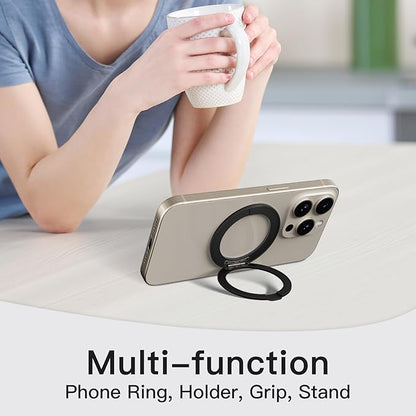 COOLQO 1Pc 360 Spin Cell Grip Ring Phone Stand [Upgrade Gear Hinge Stress Anxiety Relief] Magnetic Holders for Your car Accessories Desk Mount Compatible with iPhone All Smartphones, Black