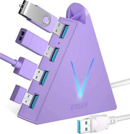 4-Port USB 3.0 Hub Tower with 2ft Cable - USB Splitter for Laptop,PC,PS4,PS5,Xbox,Mouse,Keyboard,Hard Drives,Mobile HDD(Light Purple)