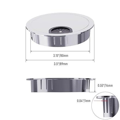 Desk Grommet 3-1/8 Inch 80mm, Zinc Alloy Computer Desk Wire Hole Cover, Office Desktop Cord Cable Hole Metal Ring, Silver Tone
