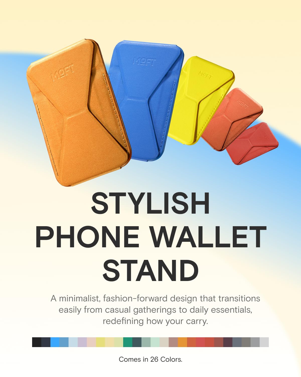 MOFT Magnetic Wallet Stand Compatible with iPhone 17/16/15/14/13/12 Series, Angle Adjustment & Magsafe Compatible MOVAS Phone Stand,Orange