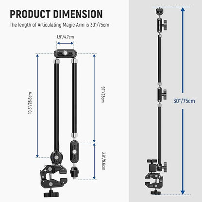 NEEWER 30" Articulating Magic Arm with Super Clamp/Action Cam Mount/Phone Holder, Overhead Camera Desk Mount Mic Boom Stand, Compatible with GoPro iPhone DSLR Webcam Microphone Video Recording, UA056