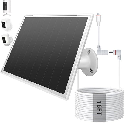 Solar Panel for Ring Camera, 8W High - Efficiency Solar Charger Compatible with Stick Up Cam & Ring Spotlight Cam (Battery) - Waterproof, 16ft Long Cable, DC3.5mm & USB C Ports, White