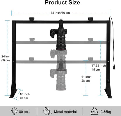 Overhead Camera Desk Mount Rig with 5600K Continuous LED Lighting - Top-Down Shooting Stand for Product Photography, Live Streaming - Universal Fit for DSLR, Mirrorless Cameras & Smartphones
