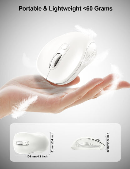 Trueque Wireless Mouse for Laptop, Ergonomic 6-Button Mouse, Pure White