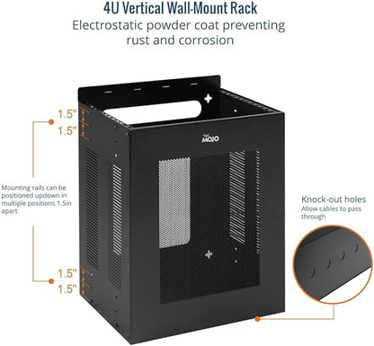 Tecmojo 4U Server Rack, Vertical/Horizontal Wall Mountable Rack with Vented Enclosure for 19 Inch IT Equipment, Cable Modems, Telecom, A/V,Black