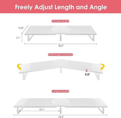 Dual-Monitor-Riser-Stand-For-Desk, Large Monitor Stand Riser For 2 Monitors With Adjustable Length Angle, Double Computer Riser For Desktop Organizer, Monitor Shelf Riser